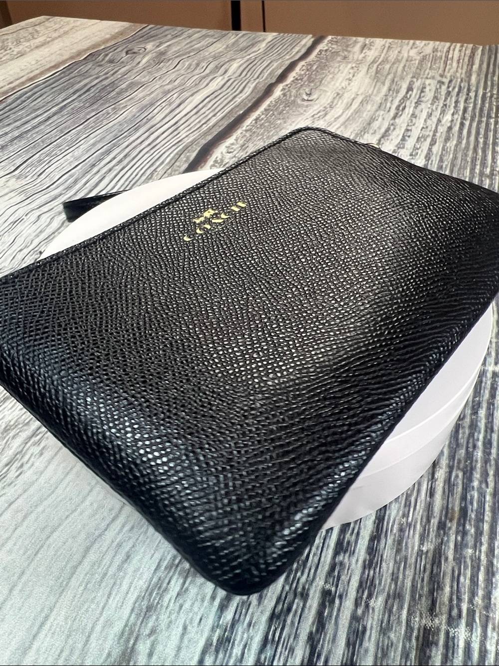Coach Black Pebbled Leather Zip Pouch with Gold Logo - Picture 11 of 11